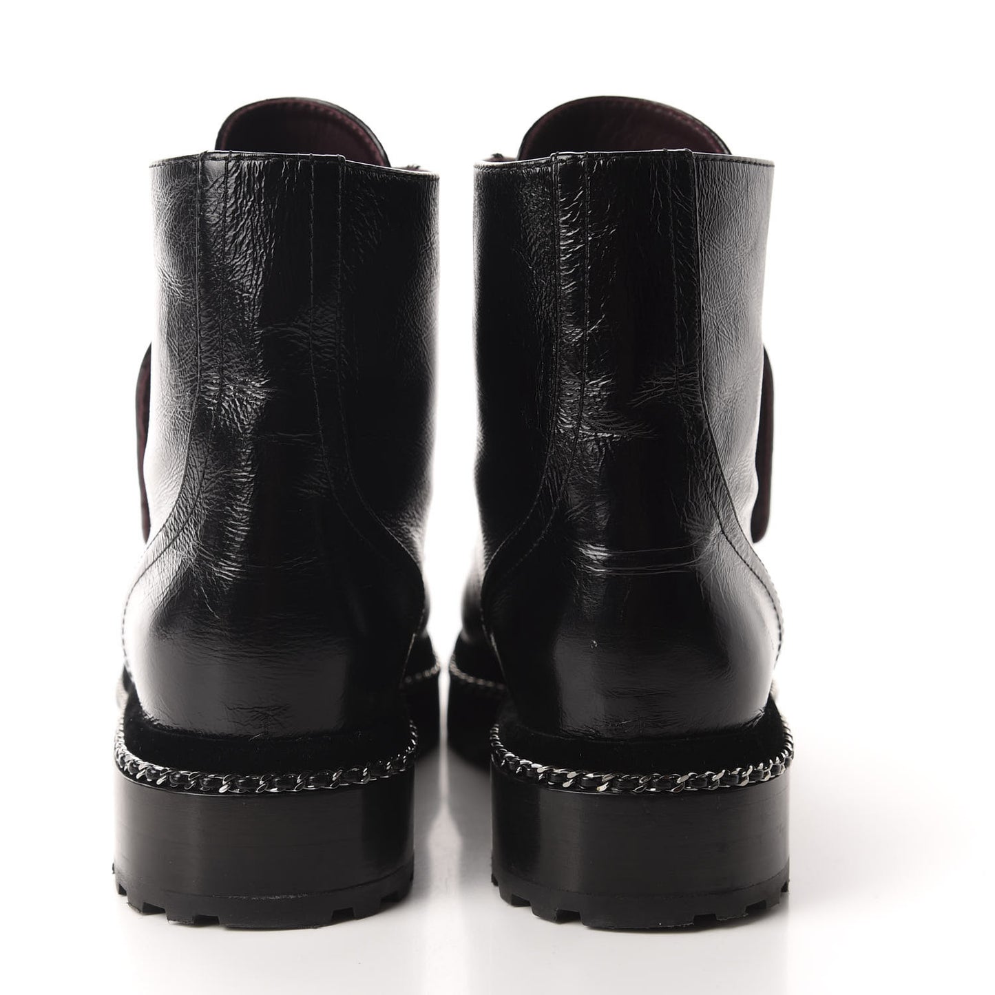 Crackled Calfskin Velvet Pearl Combat Short Boots 38.5 Black
