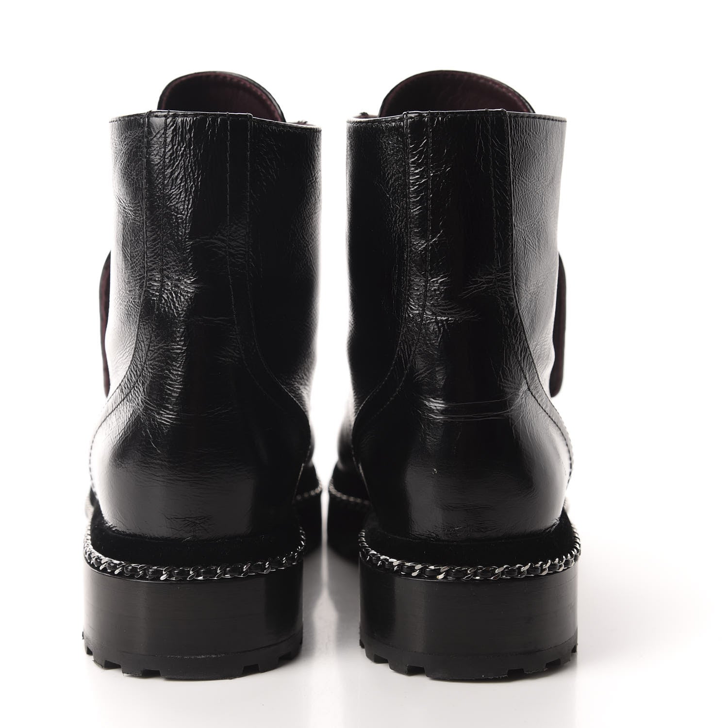Chanel Crackled Calfskin Velvet Pearl Combat Short Boots 38.5 Black 5 of 9