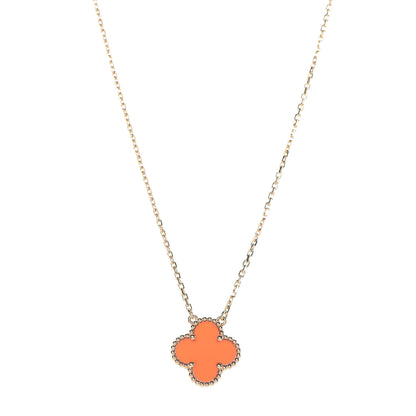 Van Cleef & Arpels 18K Yellow Gold Carnelian Vintage Alhambra Pendant Necklace 1 of 5