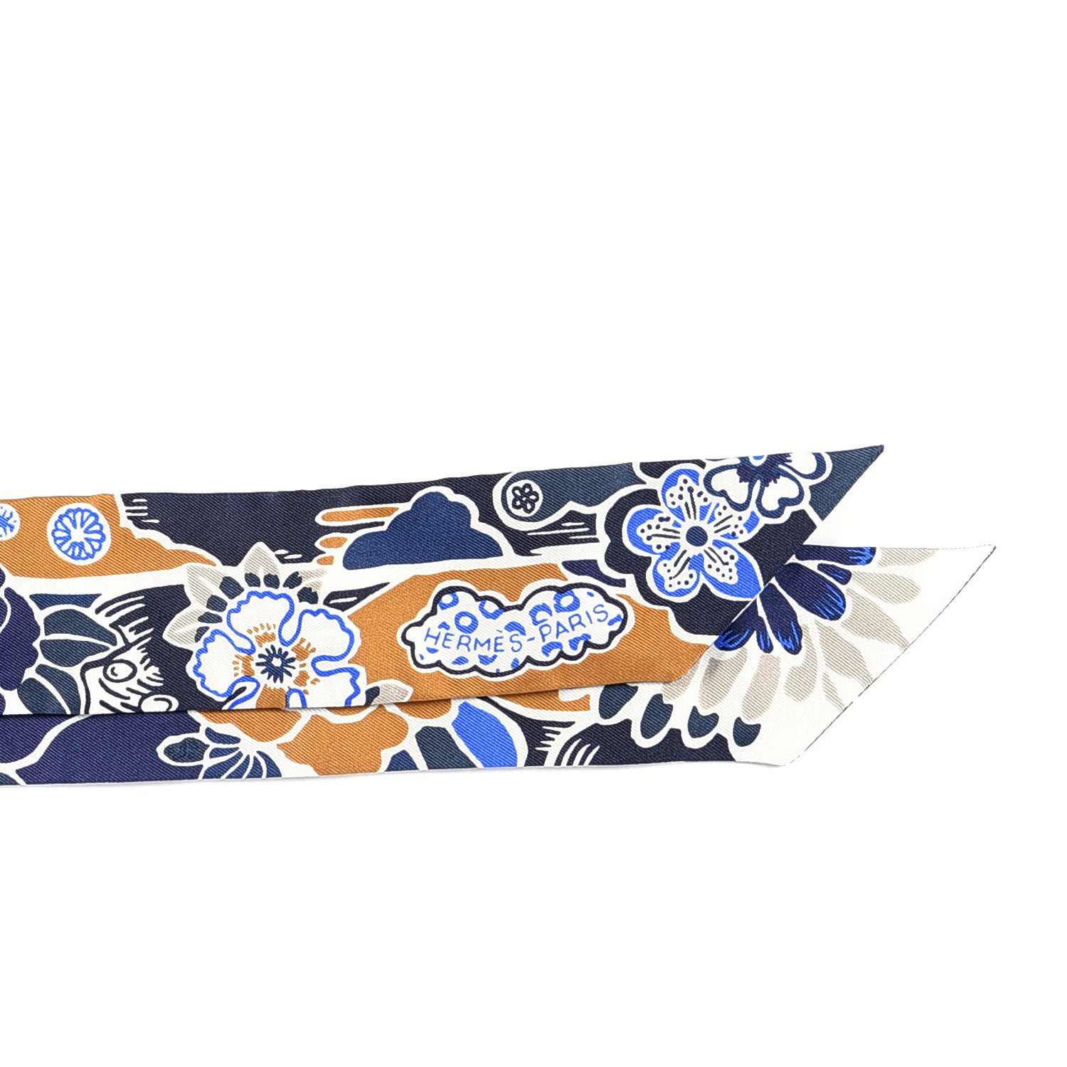 Hermes Silk Bingata Twilly Marine Tabac White 2 of 3