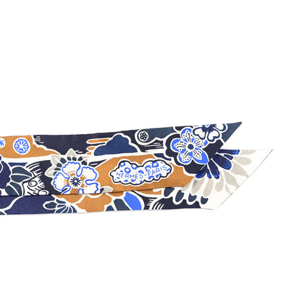 Hermes Silk Bingata Twilly Marine Tabac White 2 of 3