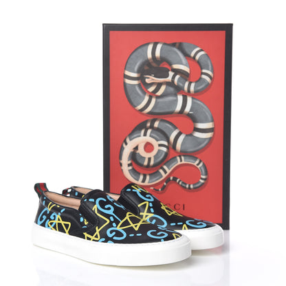 Gucci Calfskin GucciGhost Print Womens Slip On Sneakers 34.5 Black New Acquamarine 10 of 10