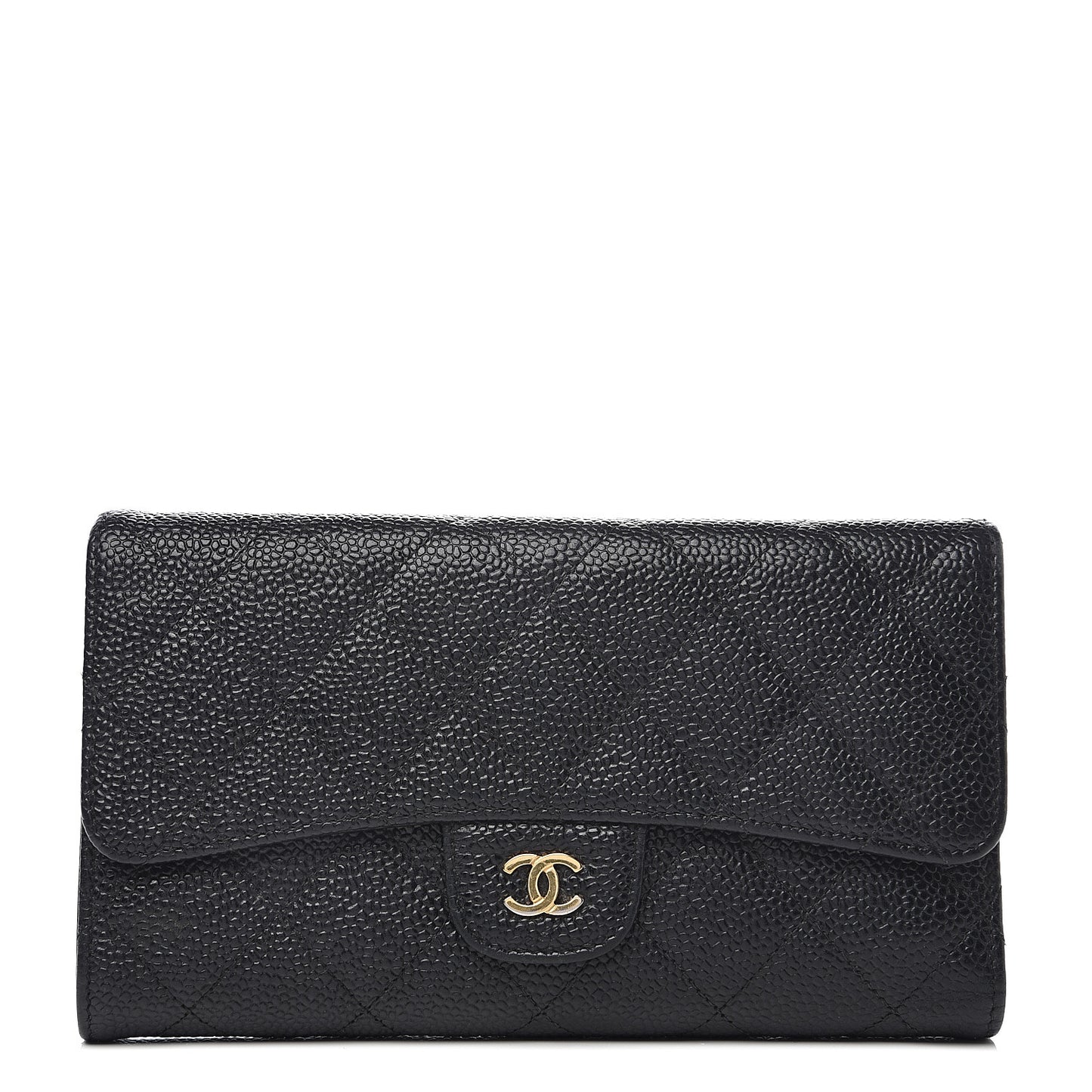 Caviar Quilted Large Flap Wallet Black