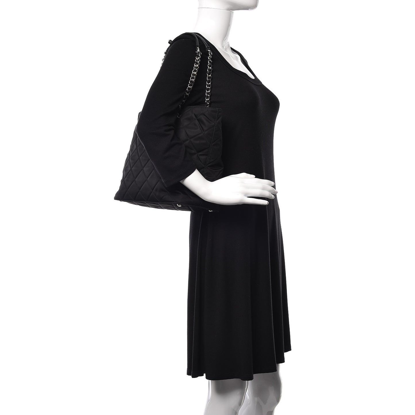 Tessuto Nylon Quilted Shopping Tote Black