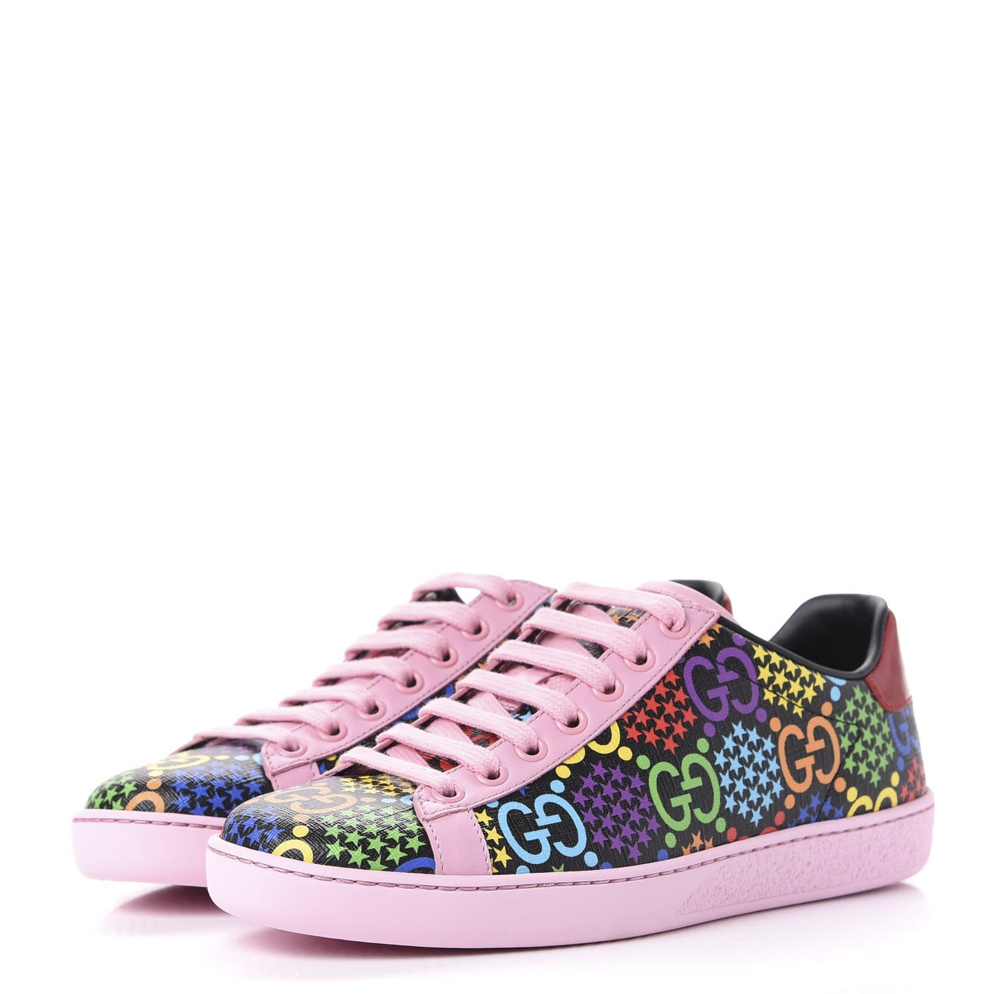 GG Supreme Monogram Psychedelic Womens Ace Sneakers 36 Black Multicolor Sugar Pink