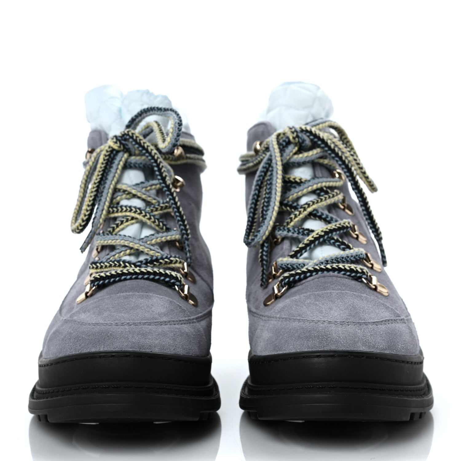 Chanel Suede Nylon Lace Up Snow Boots 37 Grey Blue 2 of 9