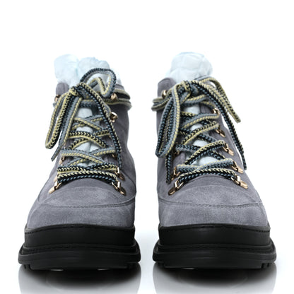 Chanel Suede Nylon Lace Up Snow Boots 37 Grey Blue 2 of 9
