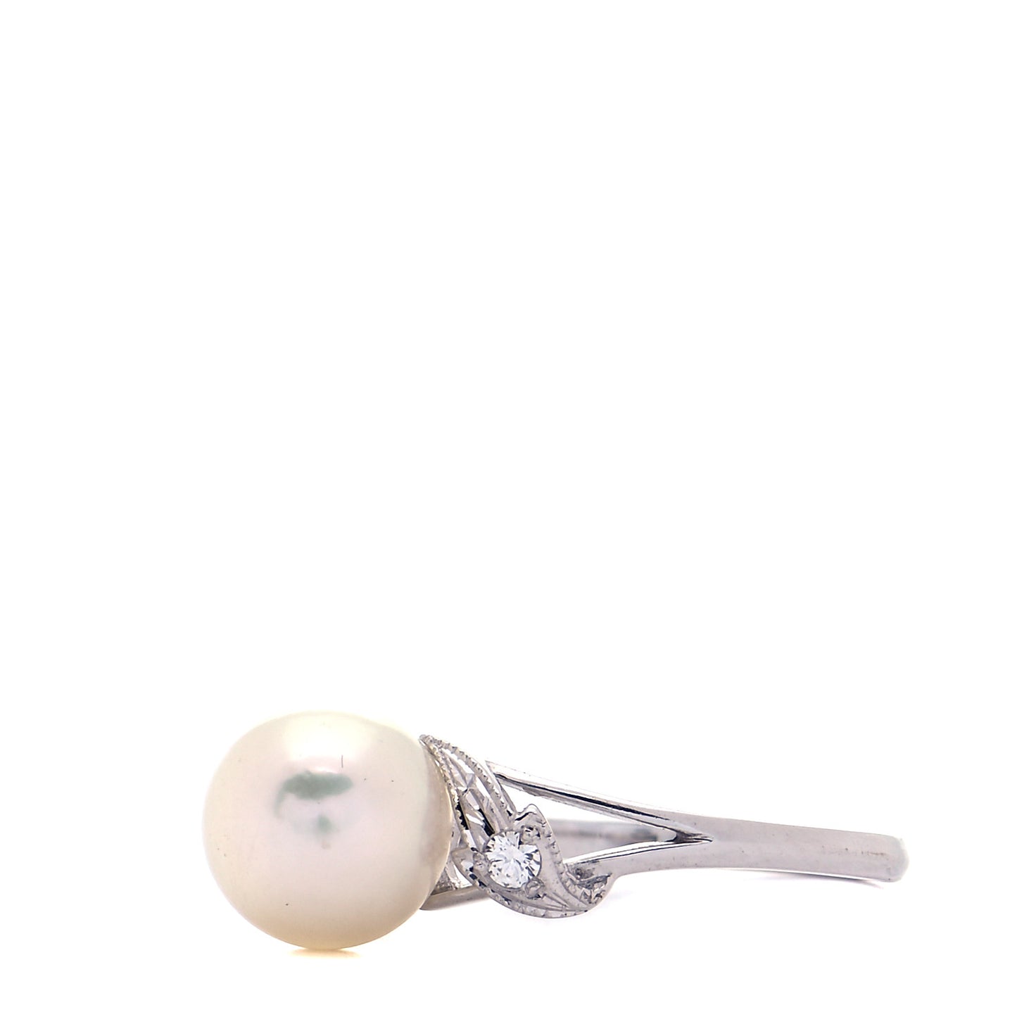 18K White Gold Diamond Akoya Pearl 7.5mm Ring 49 5