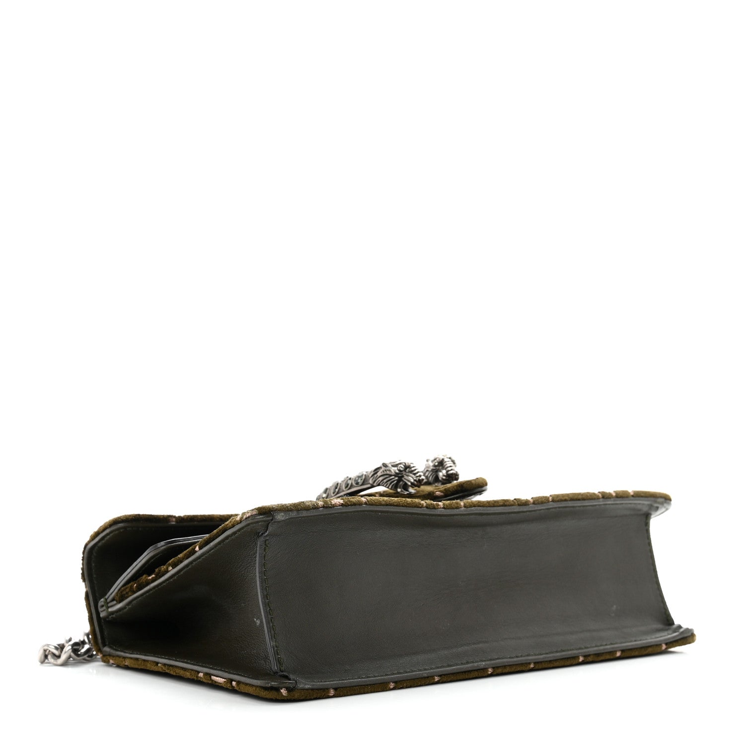 Gucci Velvet Moon Calfskin Crystal GG Monogram Small Dionysus Shoulder Bag Dark Olive Rose Gold 3 of 11