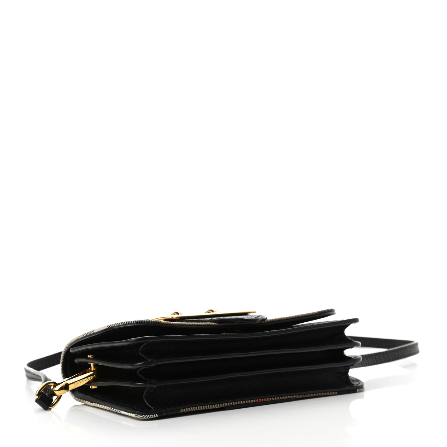 House Check Bridle Calfskin Small Madison Buckle Bag Black