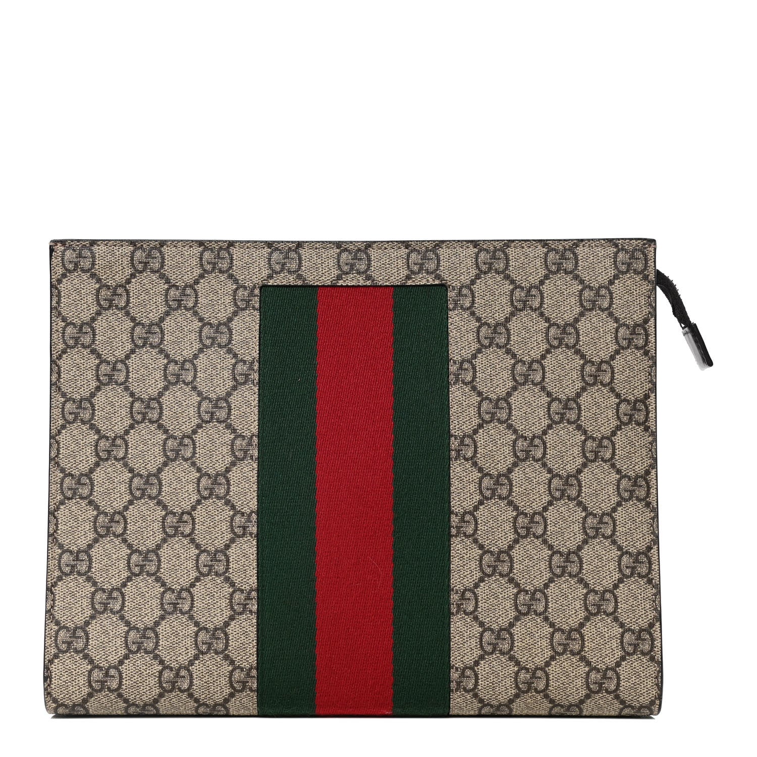 Gucci GG Supreme Monogram Selleria Calfskin Web New Web Cosmetic Case Beige Ebony Cocoa 1 of 4