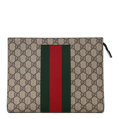 Gucci GG Supreme Monogram Selleria Calfskin Web New Web Cosmetic Case Beige Ebony Cocoa 1 of 4