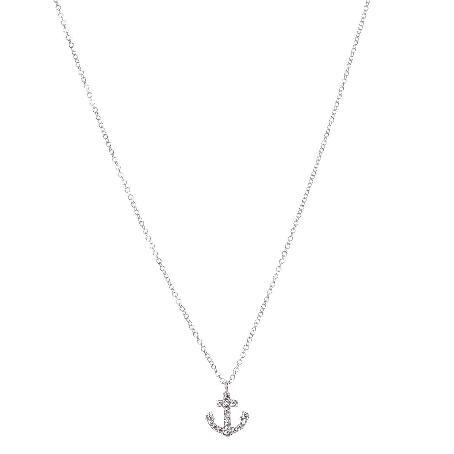 18K White Gold Mini Metro Anchor Pendant Necklace