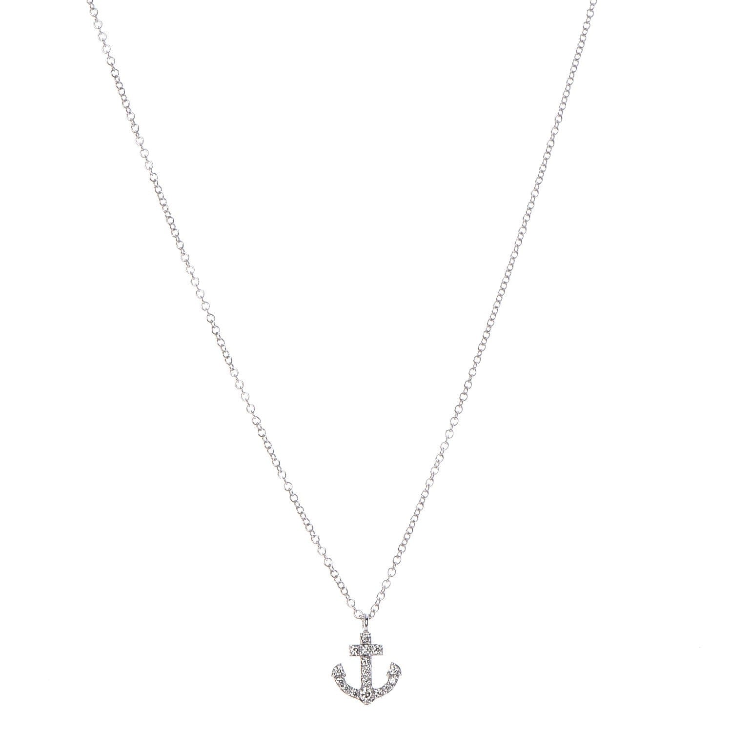 Tiffany 18K White Gold Mini Metro Anchor Pendant Necklace 1 of 6