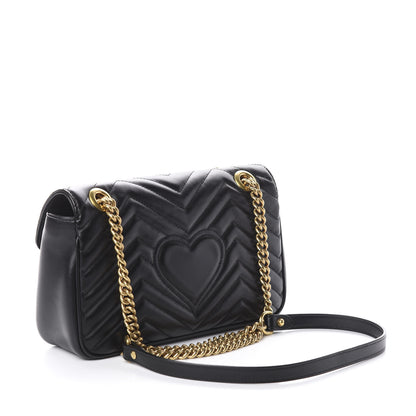 Gucci Calfskin Matelasse Small GG Marmont Shoulder Bag Black 2 of 7
