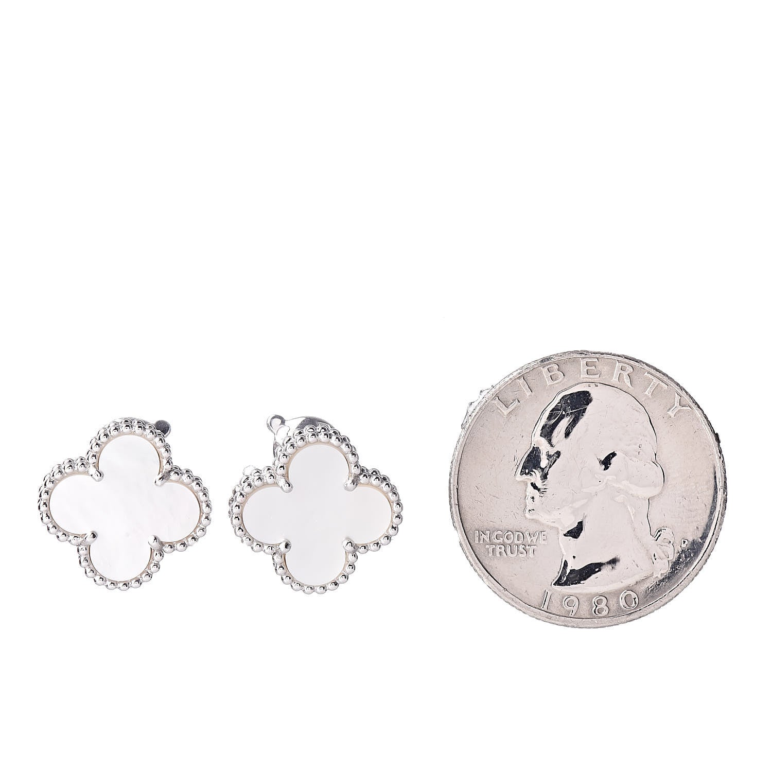 Van Cleef & Arpels 18K White Gold Mother of Pearl Vintage Alhambra Earrings 2 of 5