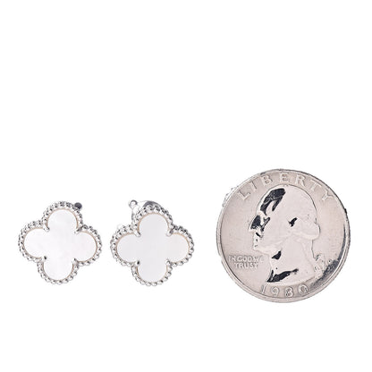 Van Cleef & Arpels 18K White Gold Mother of Pearl Vintage Alhambra Earrings 2 of 5