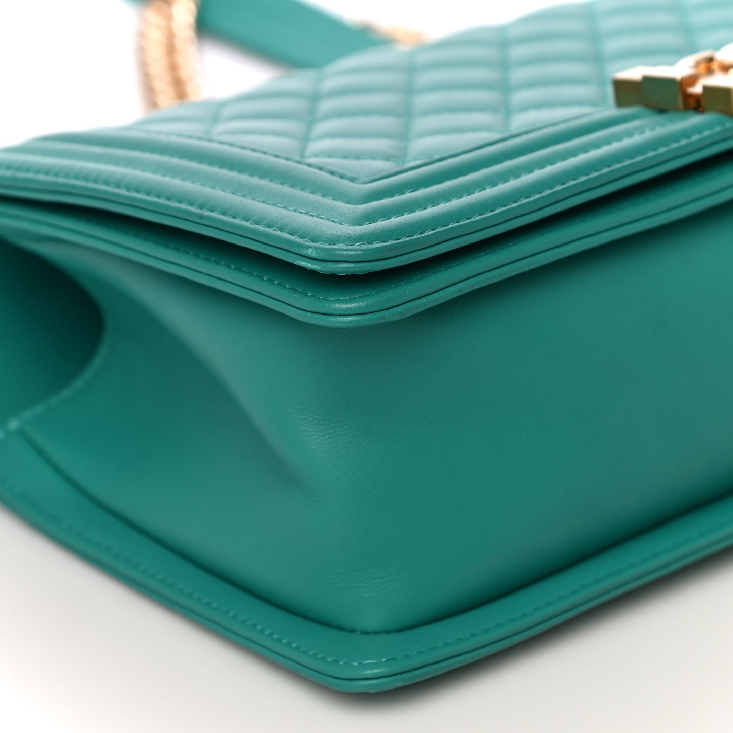 Calfskin Quilted Medium Boy Flap Turquoise