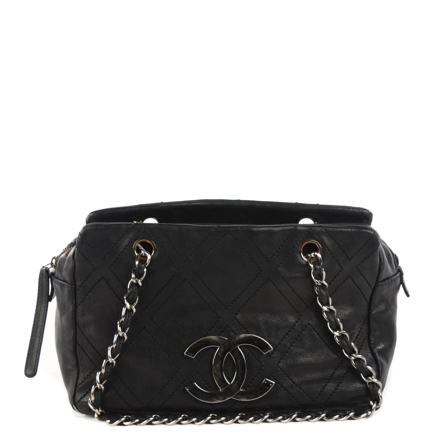 Calfskin Small Diamond Stitch Tote Black
