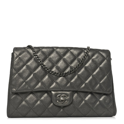 Chanel Metallic Lambskin Quilted Clutch With Chain Flap Dark Grey 1 of 10