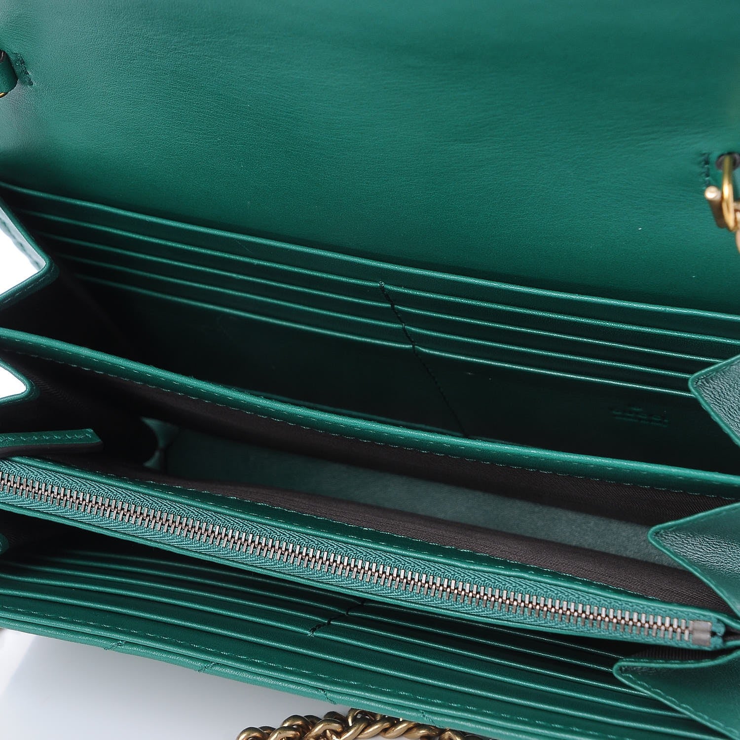 Gucci Calfskin Matelasse GG Marmont Chain Wallet Emerald Green 5 of 7