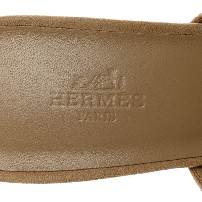 Hermes Suede Goatskin Satin Cute Sandals 38 Beige Argile 6 of 9