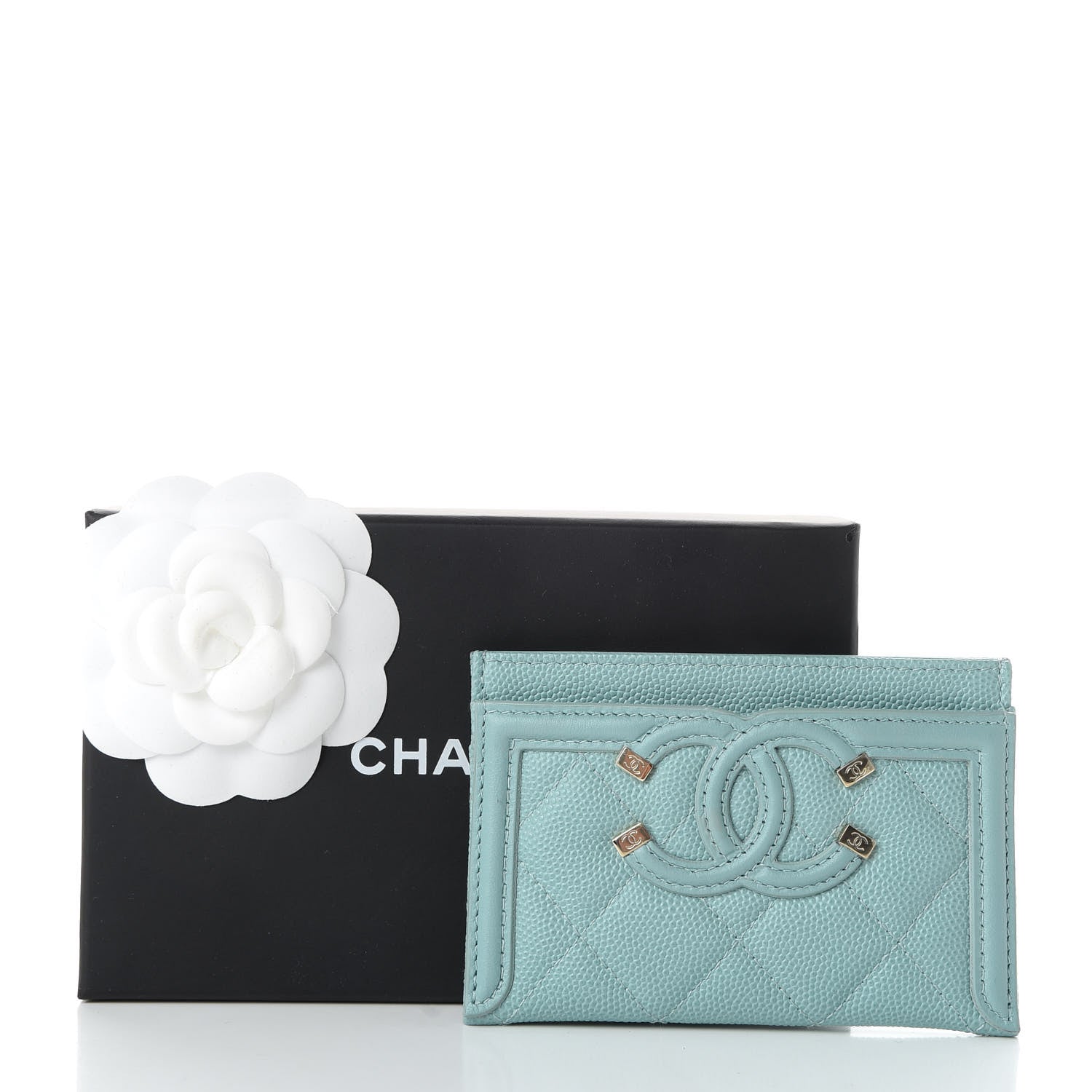 Chanel Caviar Quilted Filigree Card Holder Light Blue 9 of 9
