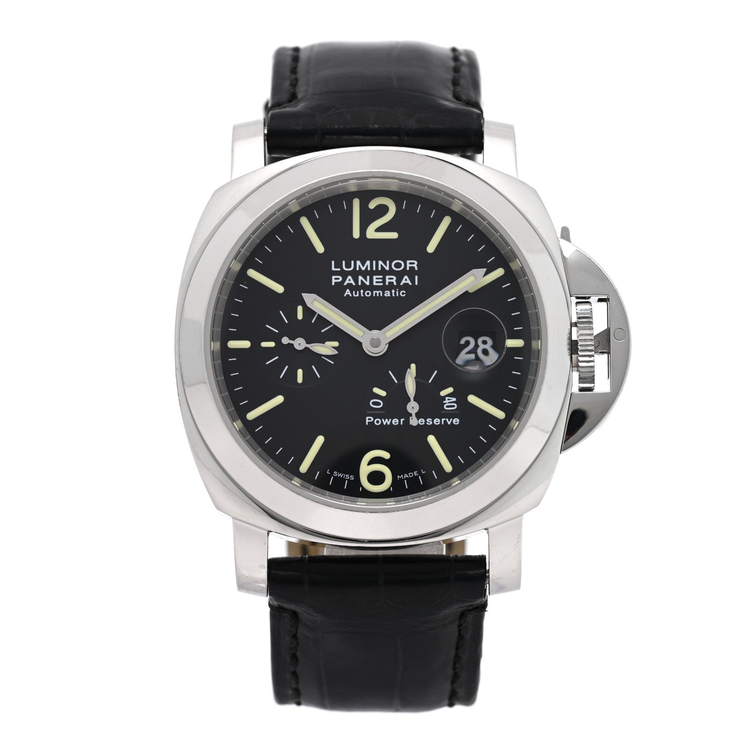 Panerai Stainless Steel Alligator 44mm Luminor 3 Day Power Reserve Automatic Watch Black PAM00090 1 of 5