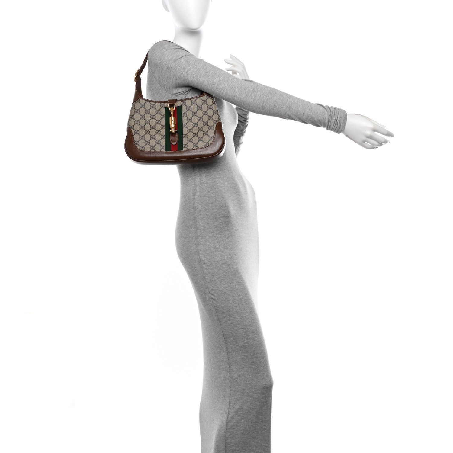 Gucci GG Supreme Monogram Azalea Calfskin Web Small Jackie 1961 Hobo Beige Ebony Brown Sugar 2 of 12