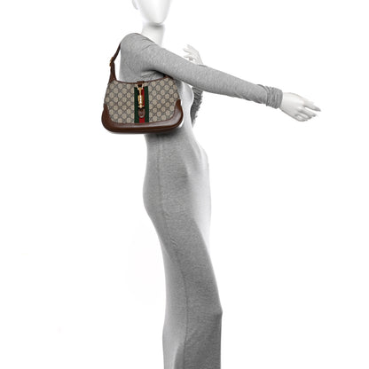 Gucci GG Supreme Monogram Azalea Calfskin Web Small Jackie 1961 Hobo Beige Ebony Brown Sugar 2 of 12