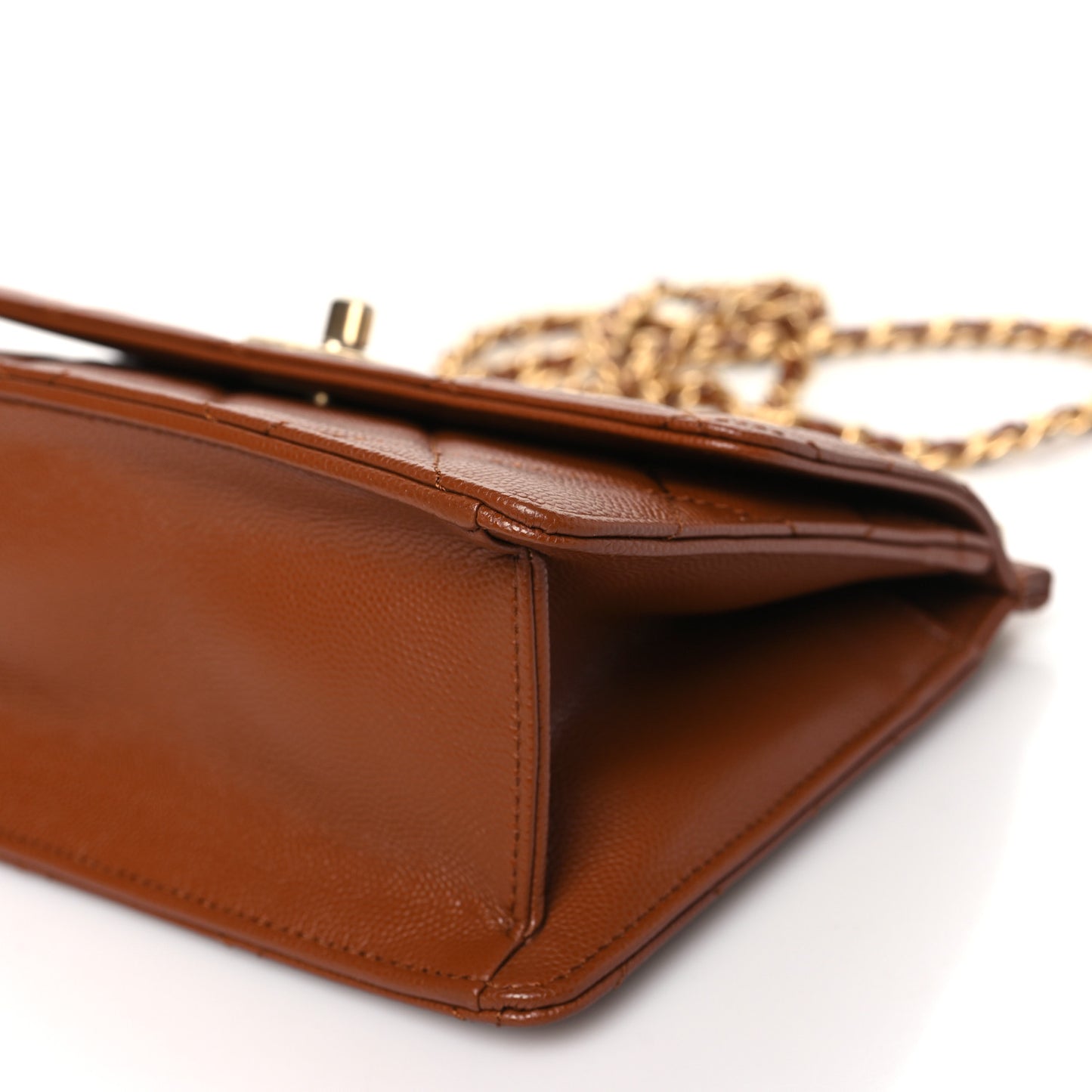 Caviar Quilted Small Chain Frame Flap Light Brown