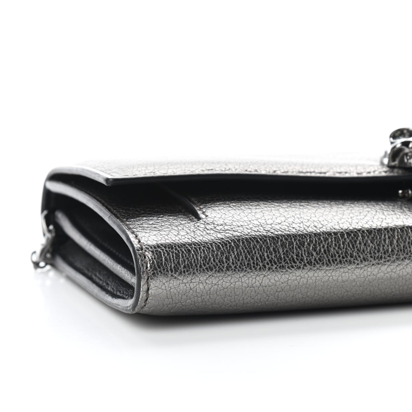 Metallic Calfskin Skull Wallet on Chain Black Pearl
