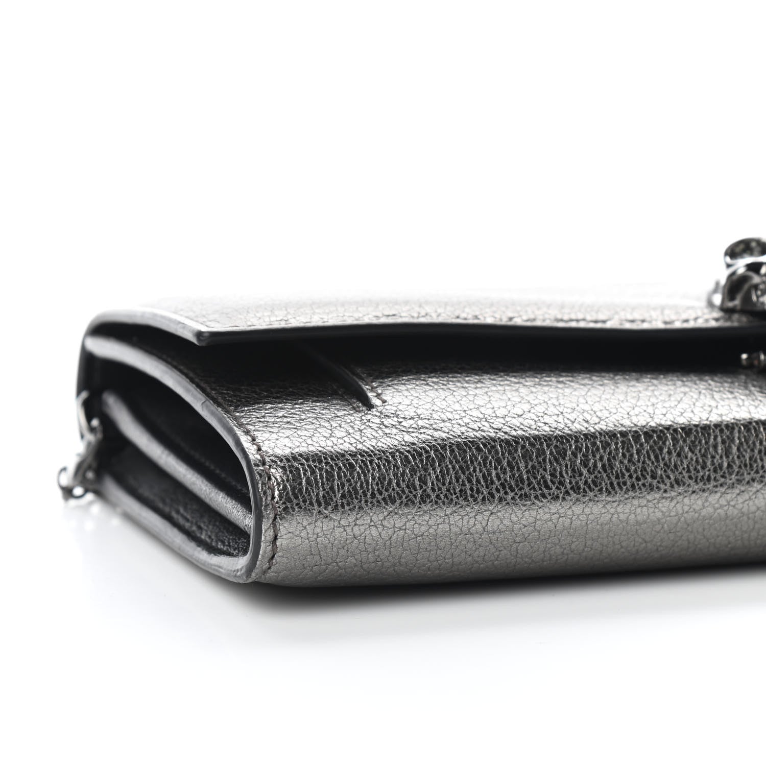 Alexander McQueen Metallic Calfskin Skull Wallet on Chain Black Pearl 7 of 8