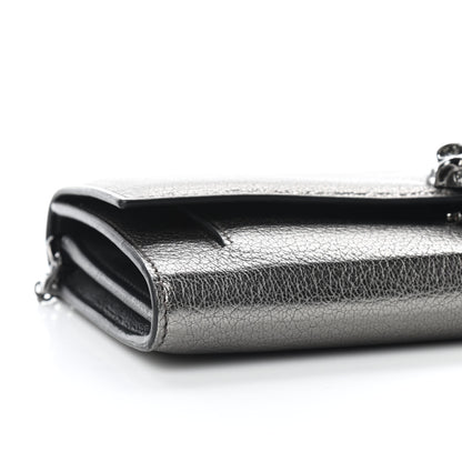 Alexander McQueen Metallic Calfskin Skull Wallet on Chain Black Pearl 7 of 8