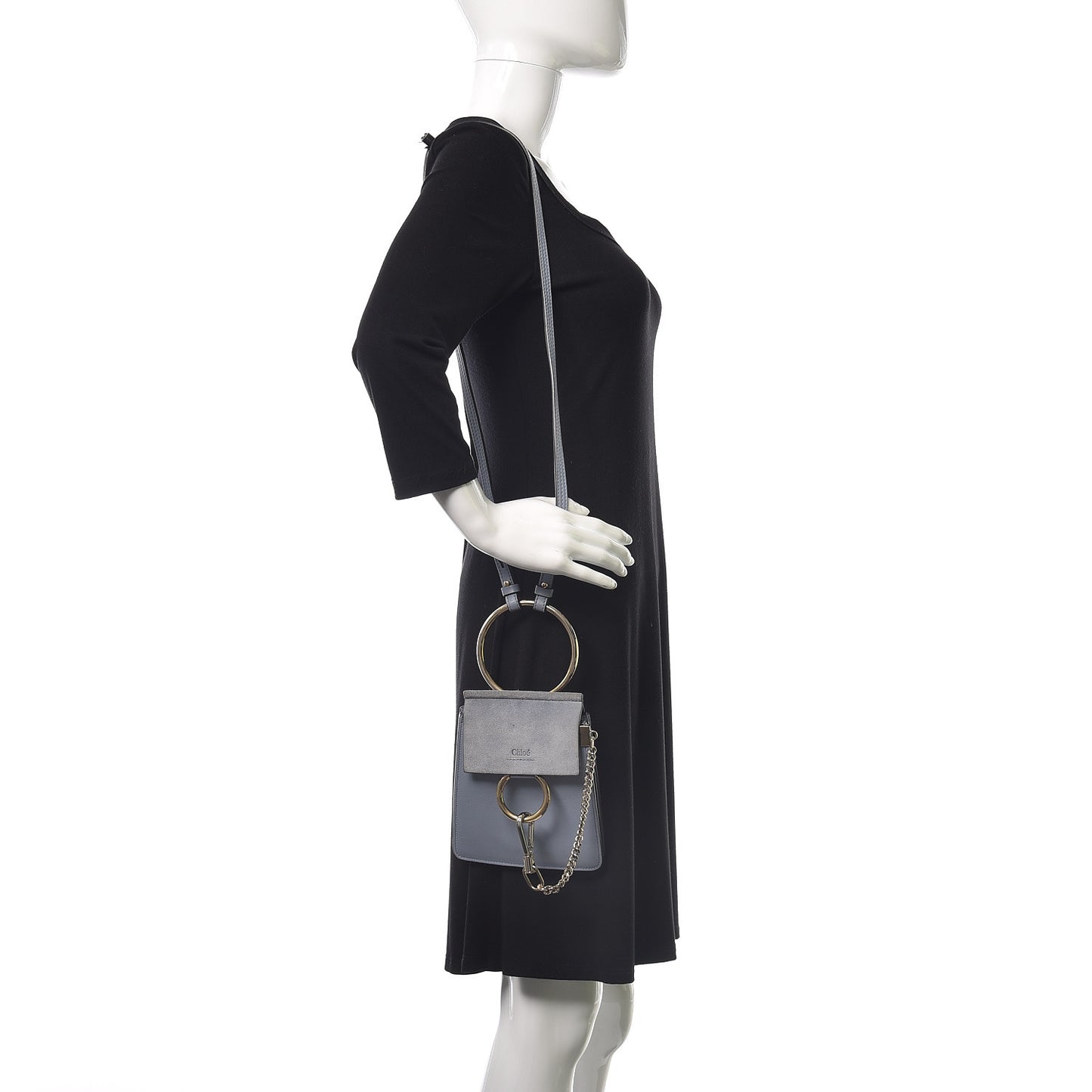 Suede Calfskin Mini Faye Bracelet Bag Washed Blue