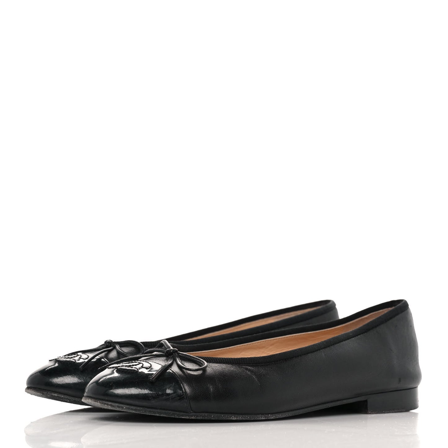 Lambskin Patent Cap Toe Ballerina Flats 37 Black