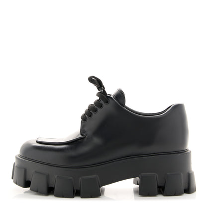 Prada Spazzolato Rois Monolith 55mm Derby Loafers 39 Black 1 of 8