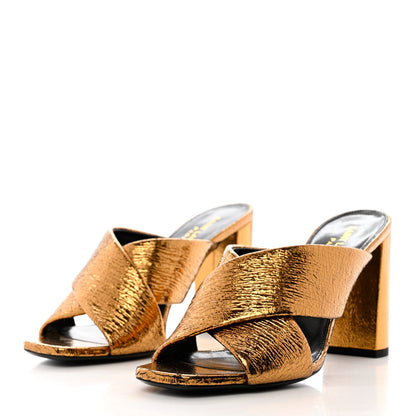 Saint Laurent Metallic Supercrack Calfskin LouLou 95 Mule Sandals 37 Chestnut 3 of 9