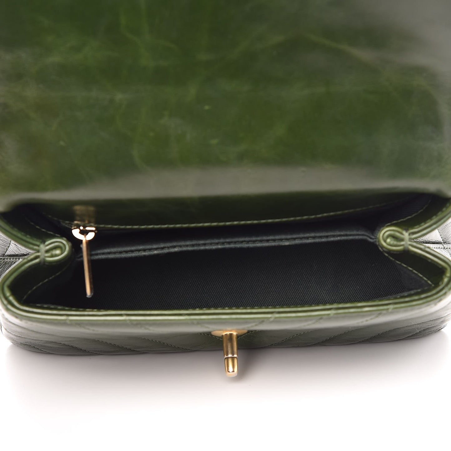 Calfskin Chevron Quilted Mini Coco Handle Flap Green