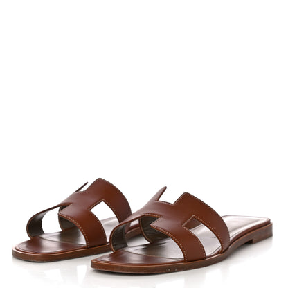 Hermes Box Calfskin Oran Sandals 38 Gold 4 of 13