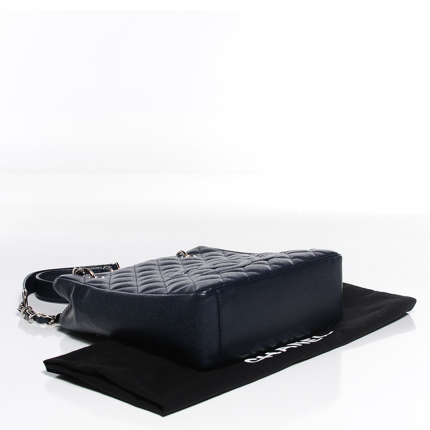 Caviar Quilted Petit Shopping Tote PST Dark Blue
