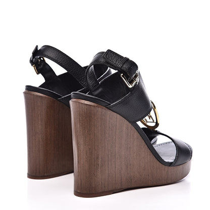 Louis Vuitton Calfskin Vedette Wedge Sandals 39 Black 4 of 8