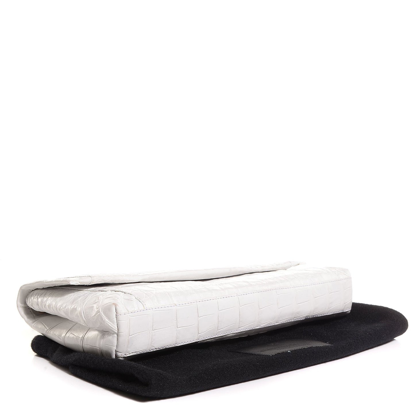 Glossy Crocodile Gotham Clutch White
