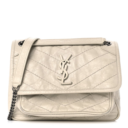 Saint Laurent Crinkled Calfskin Matelasse Monogram Baby Niki Chain Satchel White 1 of 15