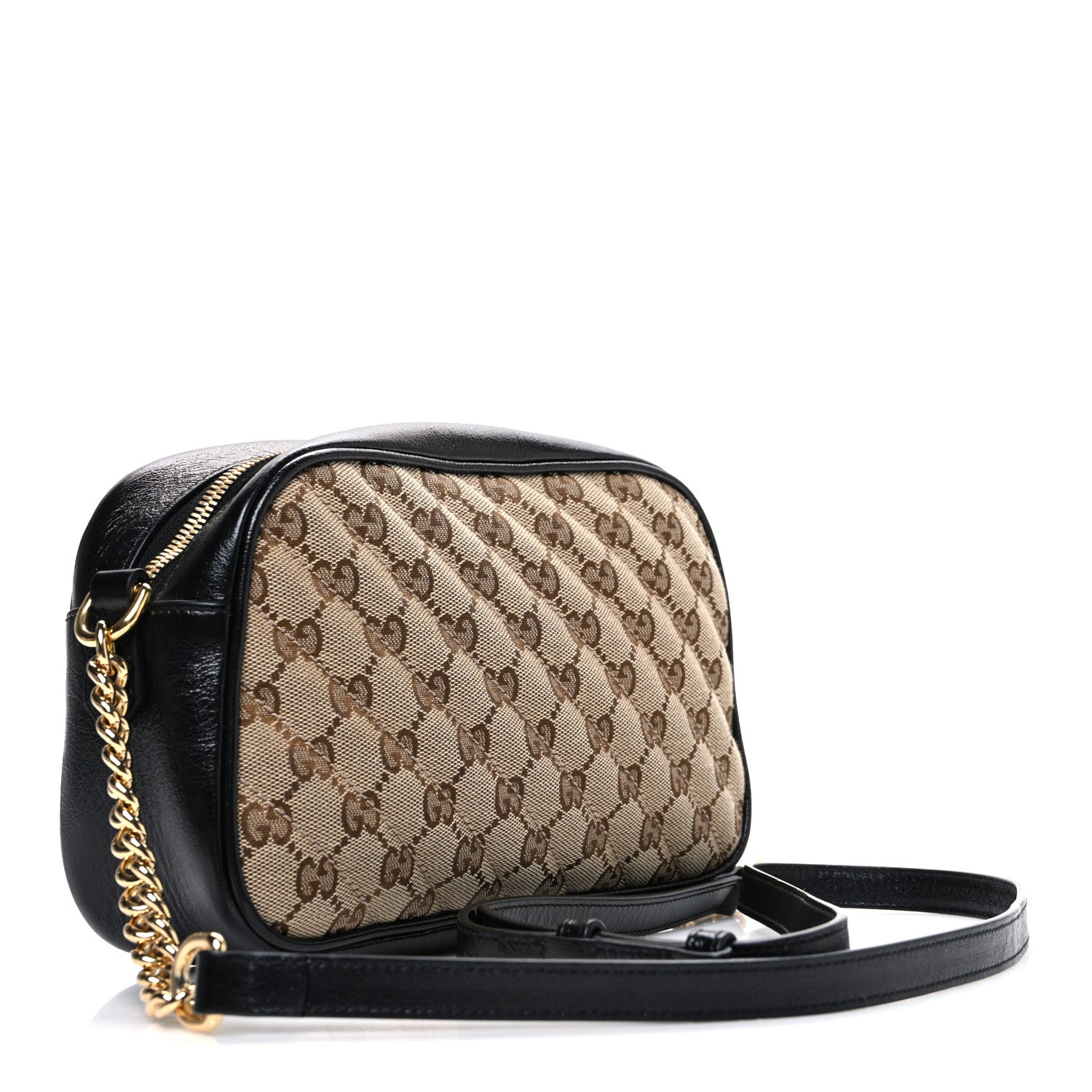 Gucci Monogram Matelasse Diagonal Small GG Marmont Chain Shoulder Bag Beige Black 3 of 10