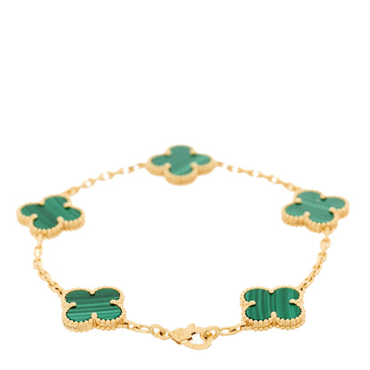 Van Cleef & Arpels 18K Yellow Gold Malachite 5 Motifs Vintage Alhambra Bracelet 2 of 4