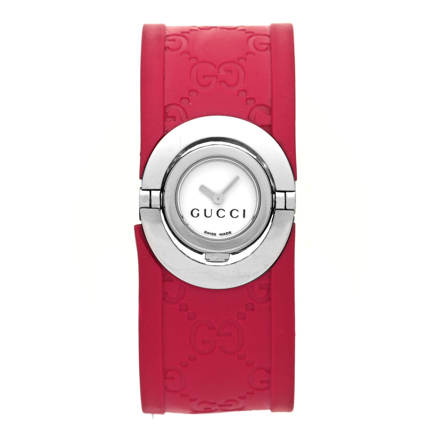 Stainless Steel Rubber 23mm Twirl Quartz Watch Fuchsia