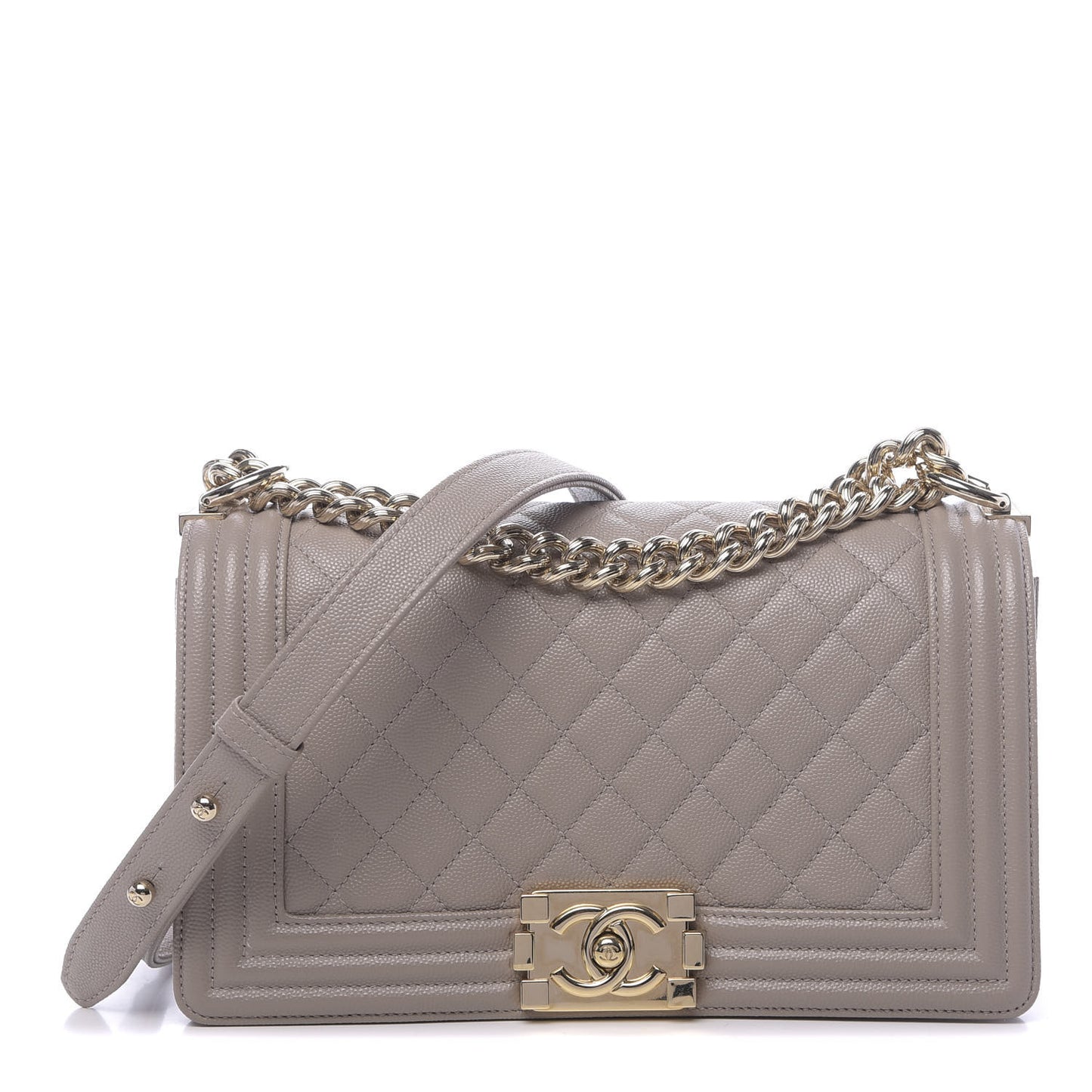 Caviar Quilted Medium Boy Flap Dark Beige