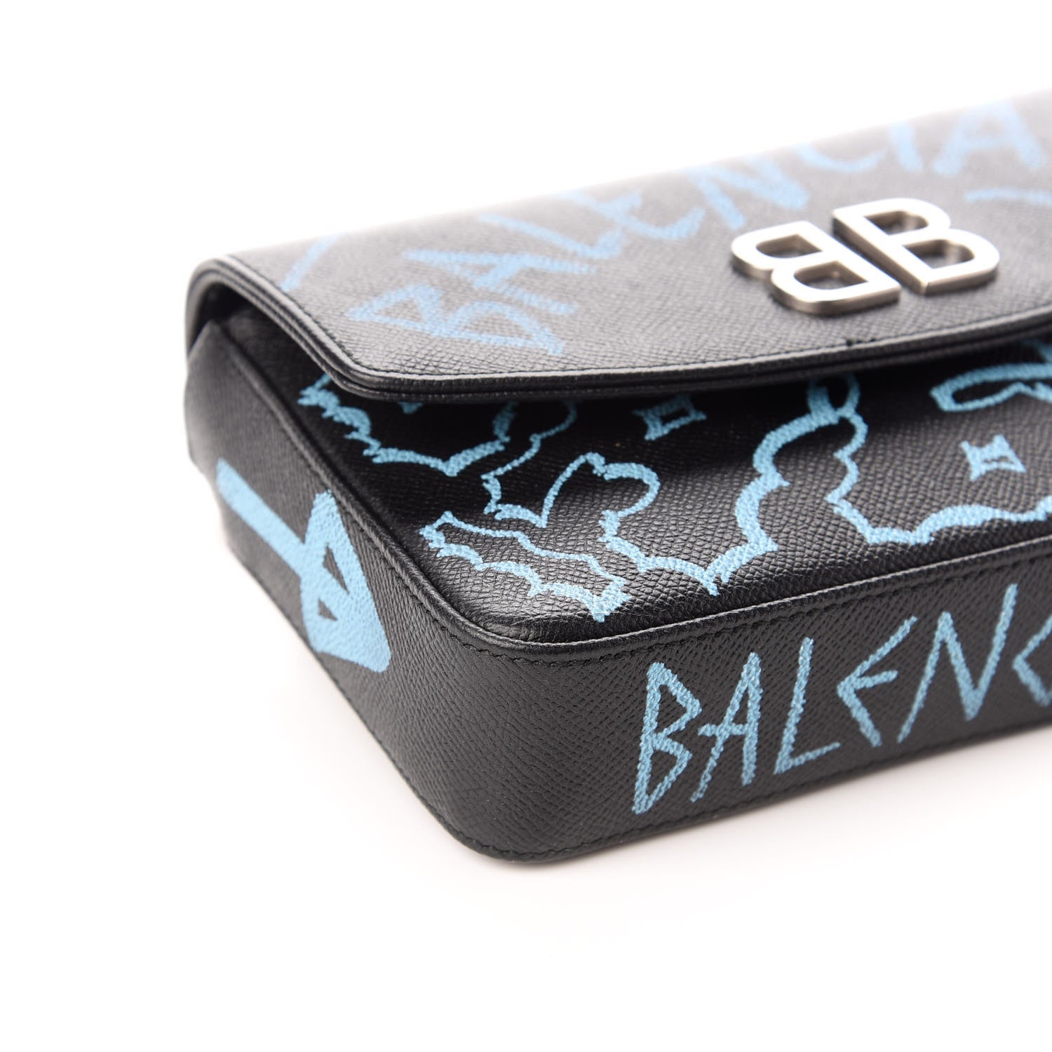 Balenciaga Calfskin Graffiti BB Chain Wallet Black Multicolor 8 of 9