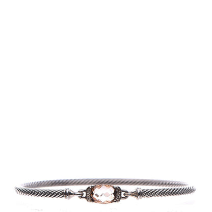 David Yurman Sterling Silver Diamond Morganite 3mm Petite Wheaton Bracelet 1 of 6